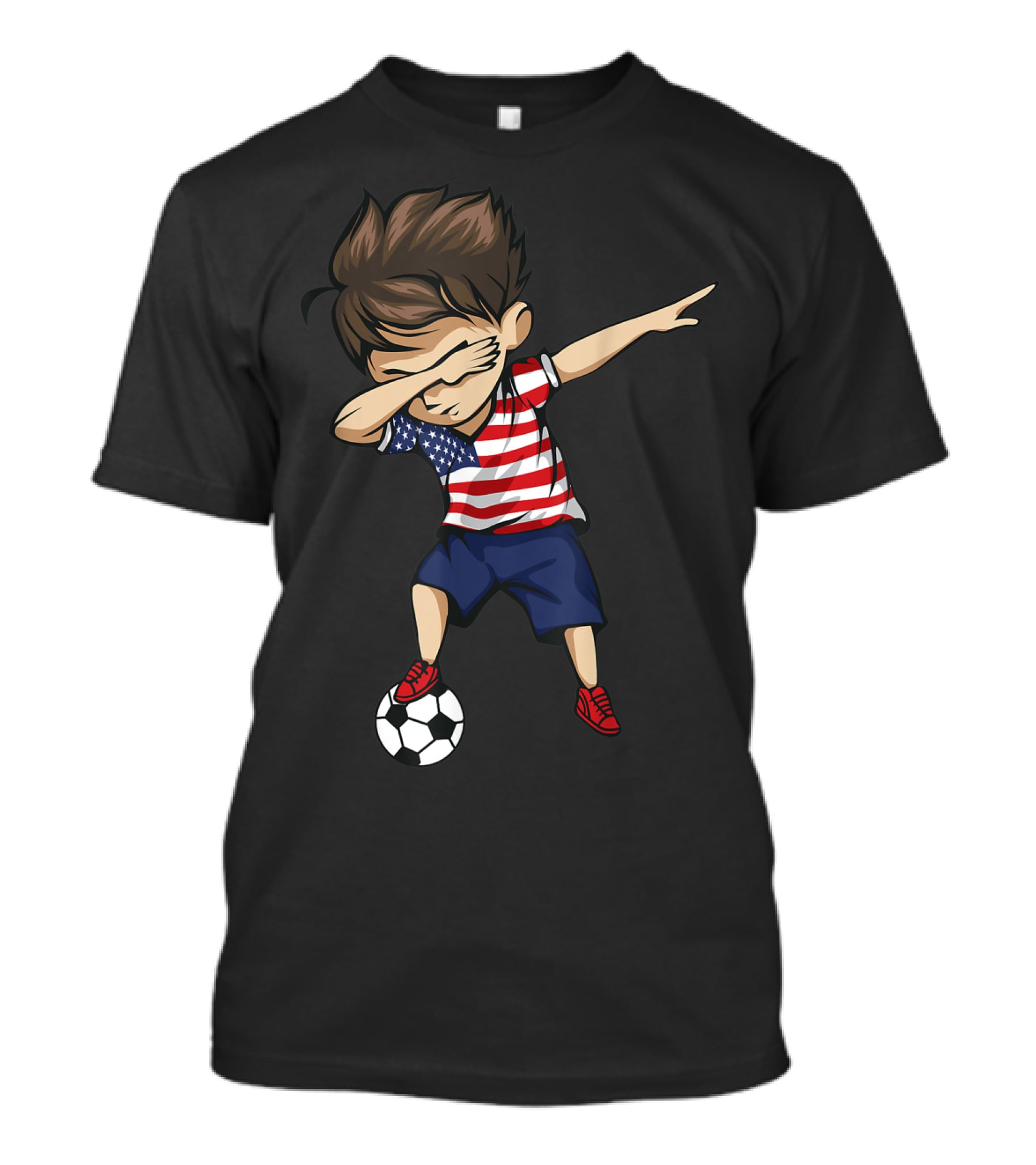 Dabbing Soccer Boy In American Flag Jersey With Soccer Ball T-Shirt