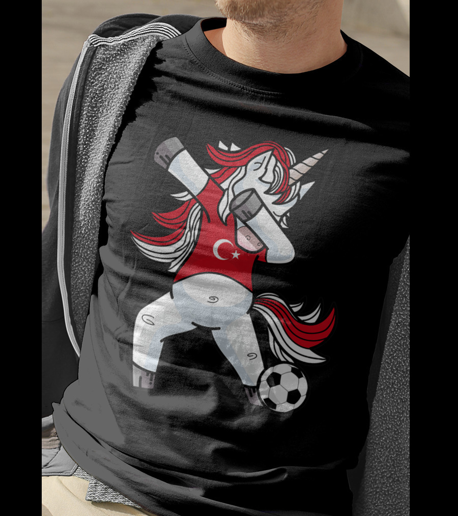 Dabbing Unicorn In Turkish Soccer Outfit With Ball T-Shirt