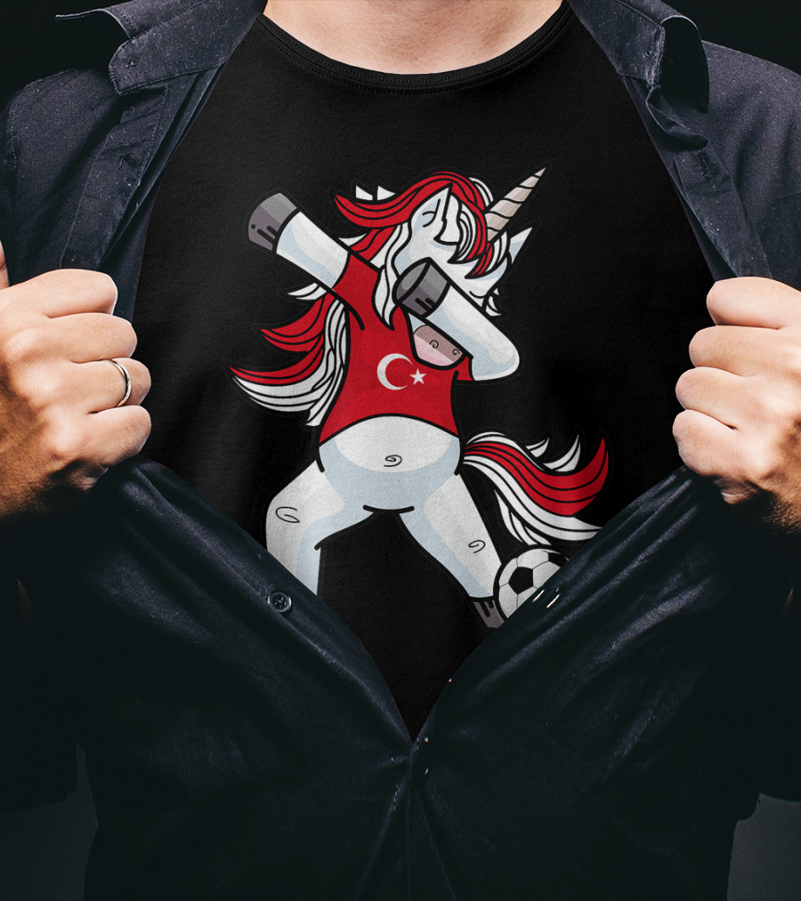 Dabbing Unicorn In Turkish Soccer Outfit With Ball T-Shirt