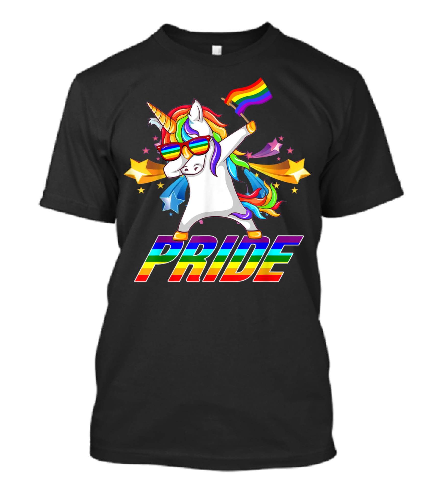 Dabbing Unicorn Rainbow Pride With Stars And Flag T-Shirt