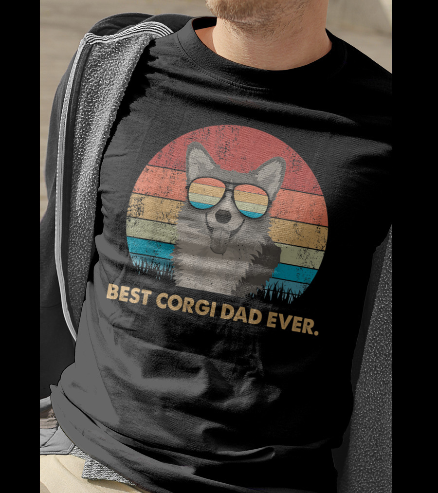 Best Corgi Dad Ever Vintage Retro Dog With Sunglasses T-Shirt