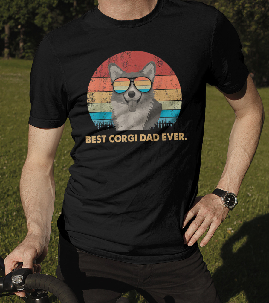 Best Corgi Dad Ever Vintage Retro Dog With Sunglasses T-Shirt