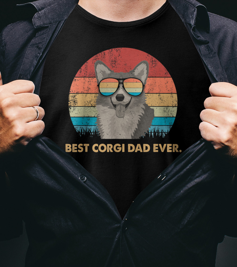 Best Corgi Dad Ever Vintage Retro Dog With Sunglasses T-Shirt