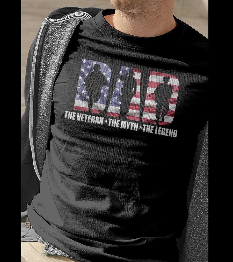 Dad The Veteran The Myth The Legend Patriotic American Flag T-Shirt