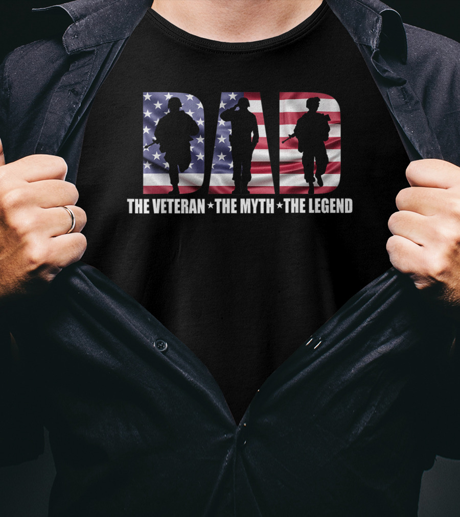 Dad The Veteran The Myth The Legend Patriotic American Flag T-Shirt