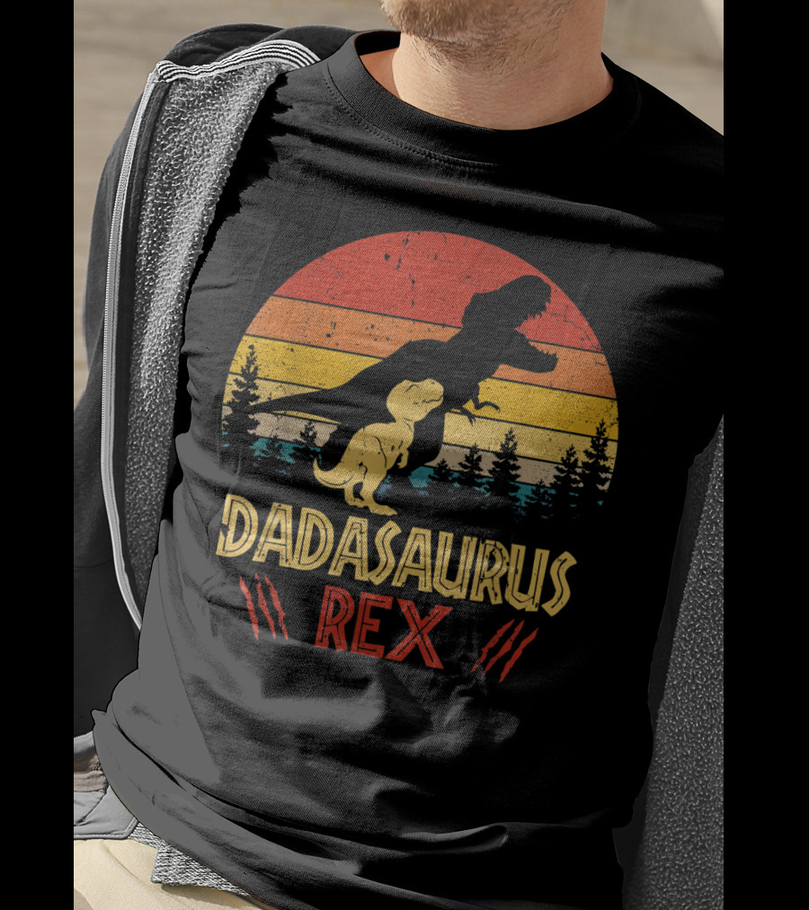 Dadasaurus Rex Dinosaur Retro Sunset Forest T-Shirt