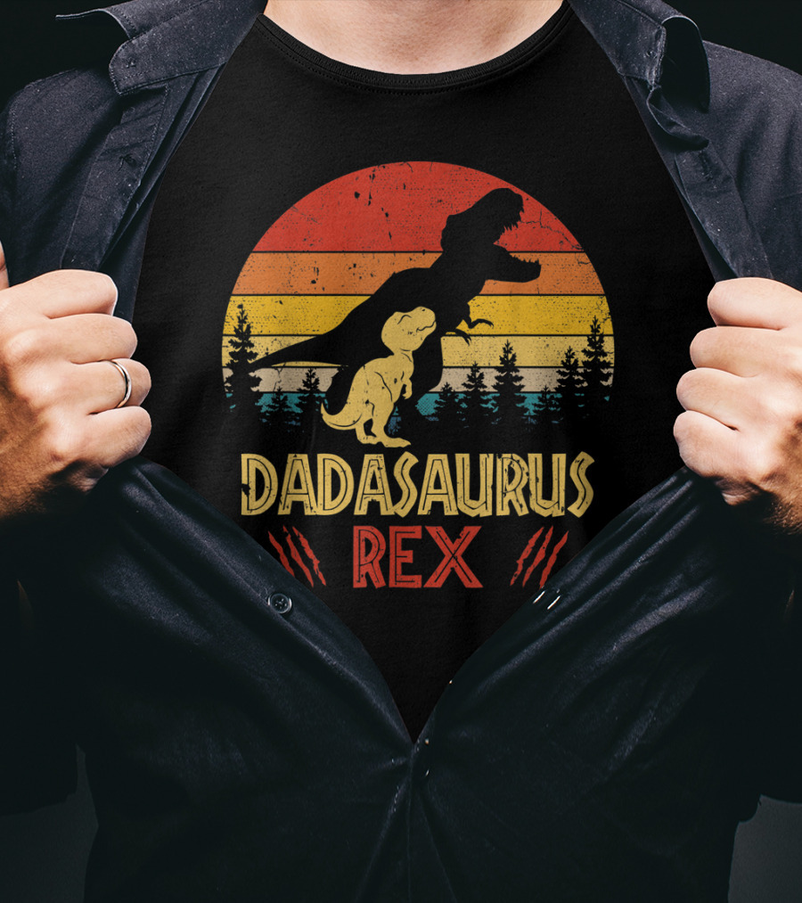 Dadasaurus Rex Dinosaur Retro Sunset Forest T-Shirt