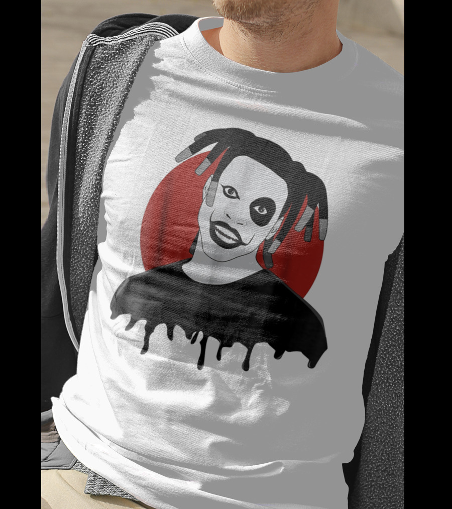 Denzel Curry Smiling Monochrome Portrait With Dreadlocks And Red Circle Background T-Shirt