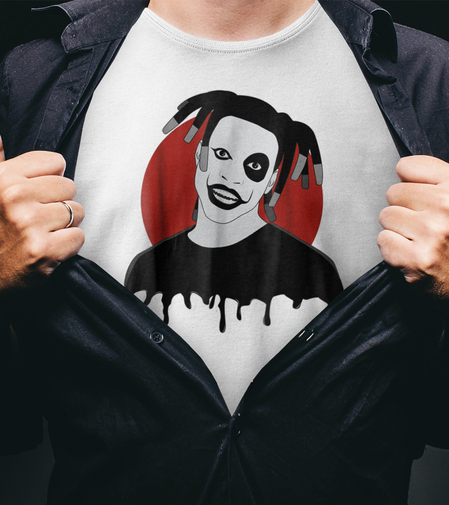 Denzel Curry Smiling Monochrome Portrait With Dreadlocks And Red Circle Background T-Shirt
