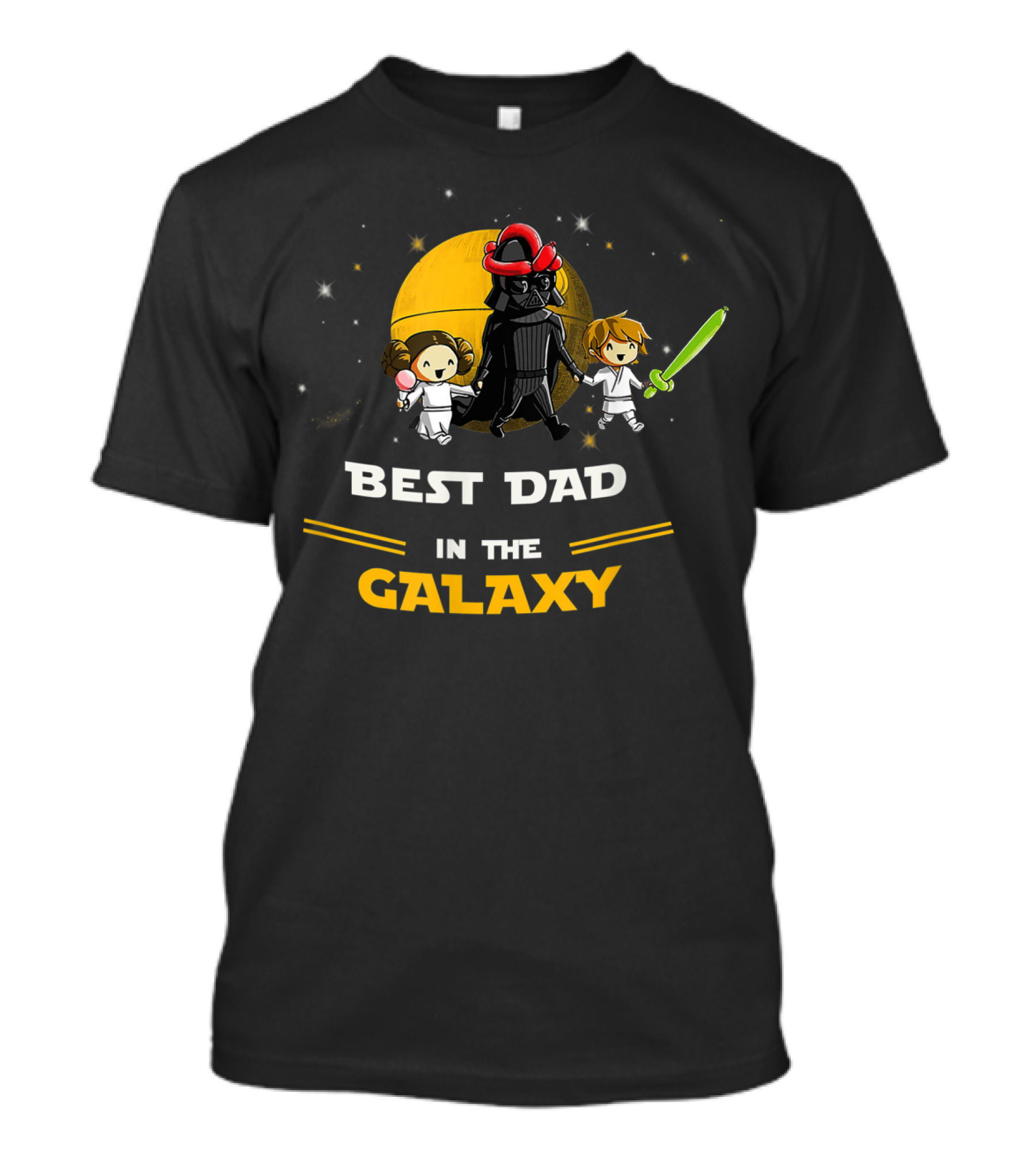 Father Daughter And Son Best Dad In The Galaxy Star Wars Parody With Dark Helmet And Green Lightsaber T-Shirt