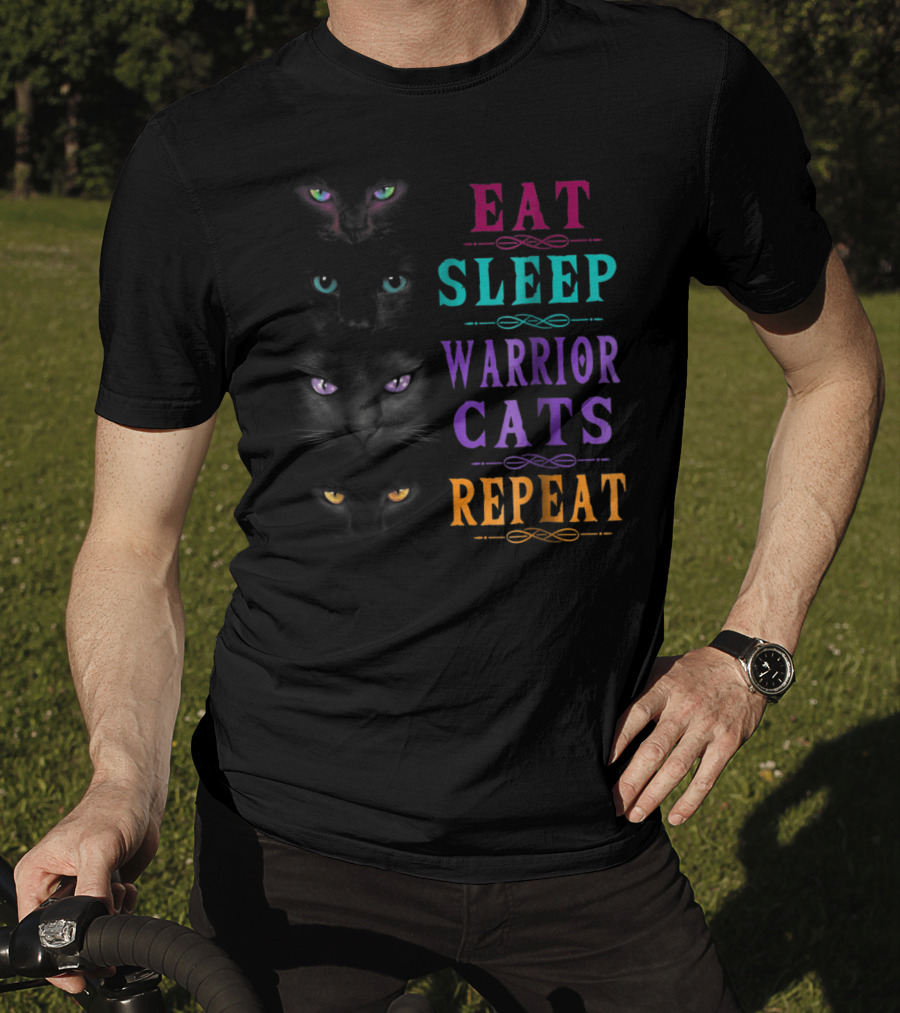 Eat Sleep Warrior Cats Repeat Four Cats Eyes T-Shirt