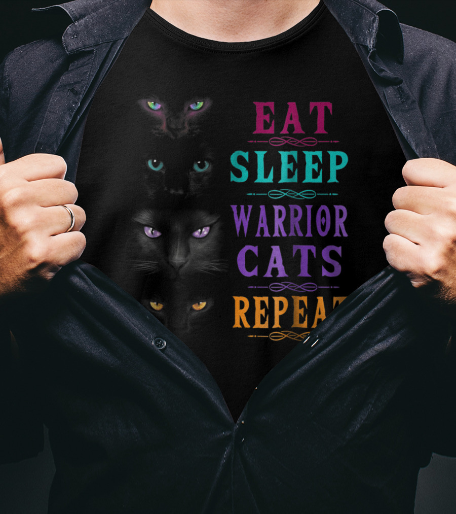 Eat Sleep Warrior Cats Repeat Four Cats Eyes T-Shirt