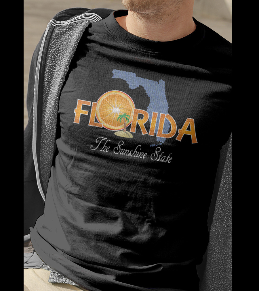 Florida The Sunshine State Orange And Palm Map T-Shirt