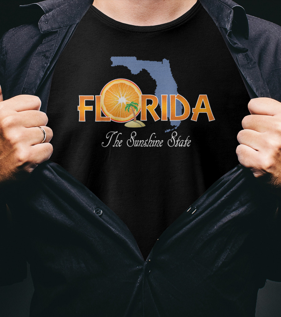 Florida The Sunshine State Orange And Palm Map T-Shirt