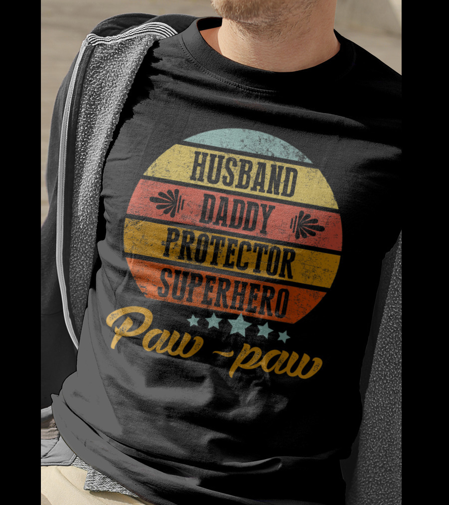 Husband Daddy Protector Superhero Paw-Paw T-Shirt