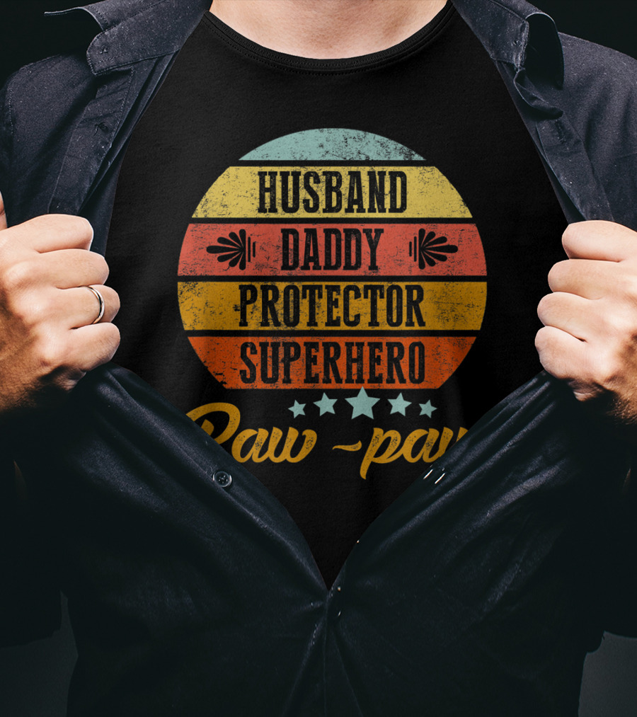 Husband Daddy Protector Superhero Paw-Paw T-Shirt