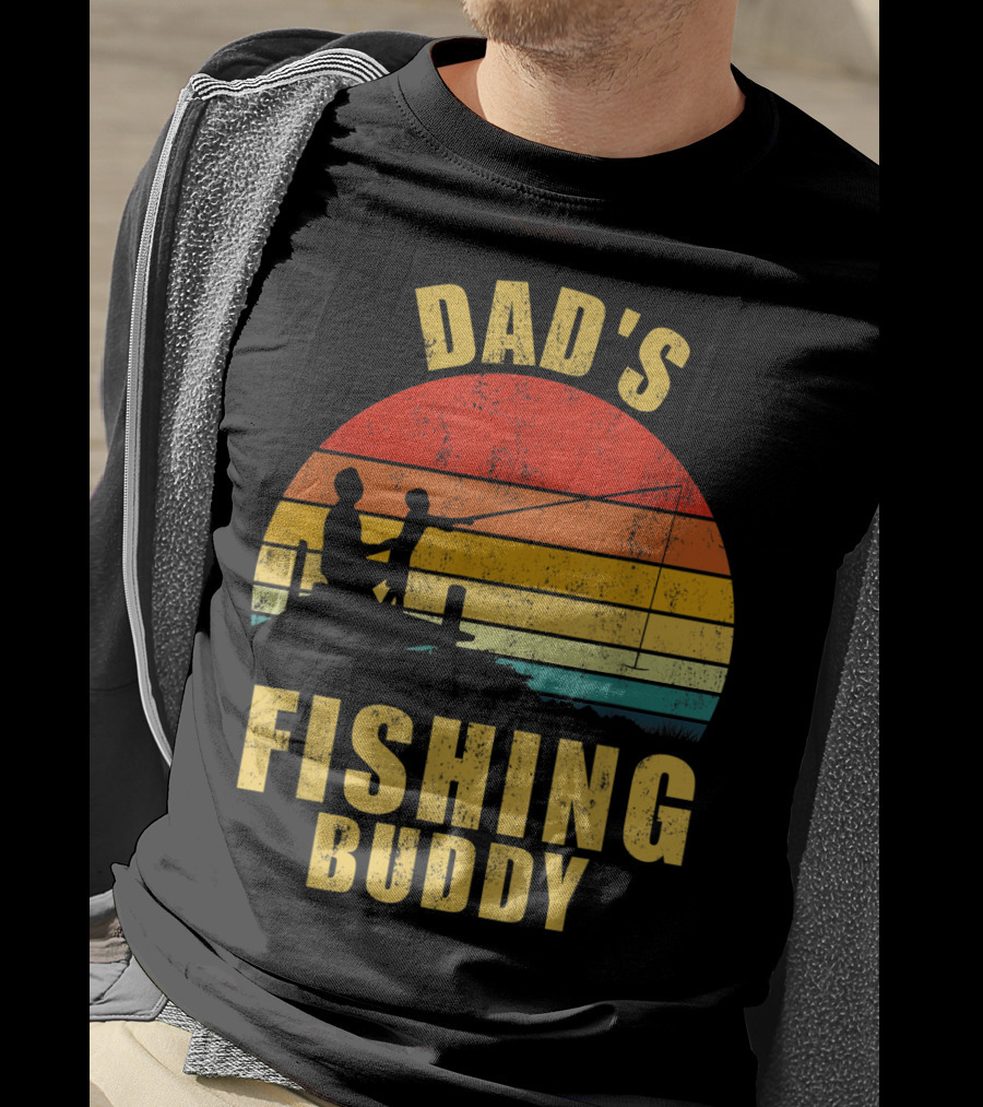 Dad's Fishing Buddy Sunset Retro T-Shirt