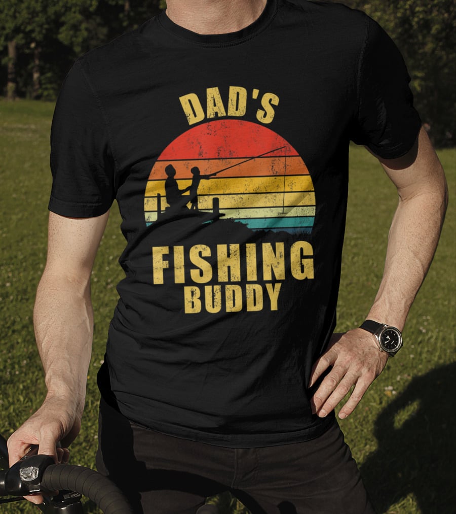 Dad's Fishing Buddy Sunset Retro T-Shirt
