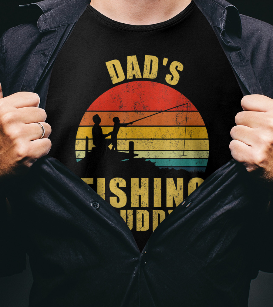 Dad's Fishing Buddy Sunset Retro T-Shirt