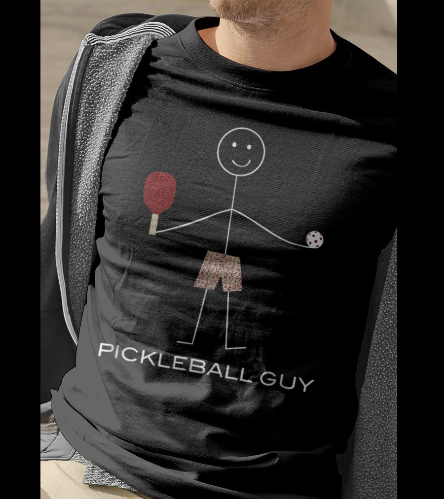 Pickleball Guy Funny Stick Figure Paddle Sports Humor T-Shirt