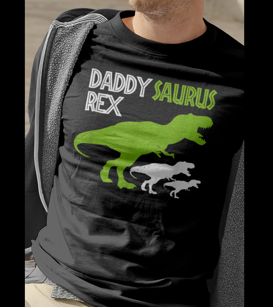 Funny Father's Day Daddysaurus Rex Dinosaur Dad And Kids T-Rex T-Shirt