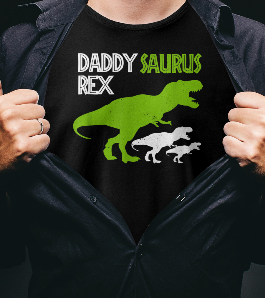 Funny Father's Day Daddysaurus Rex Dinosaur Dad And Kids T-Rex T-Shirt