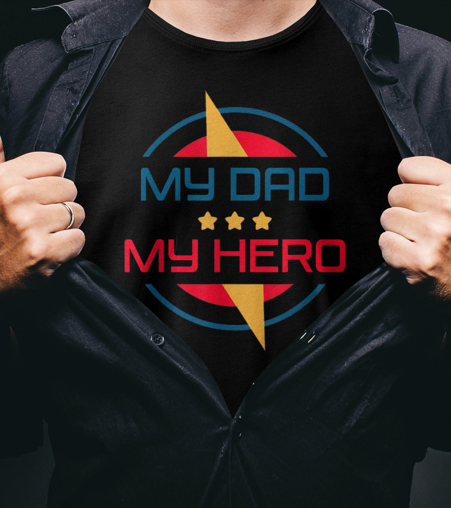 Funny Father's Day My Dad My Hero Stars Lightning T-Shirt