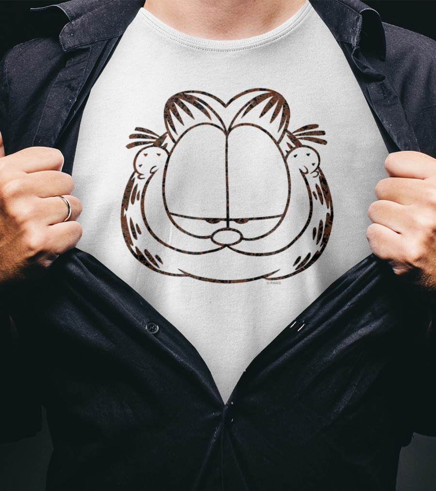 Garfield Smirking Distressed Face Outline T-Shirt