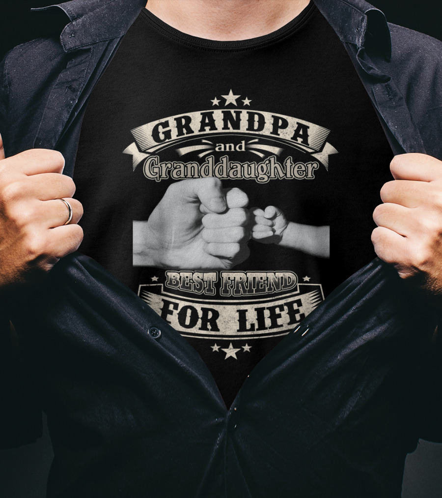 Grandpa And Granddaughter Fist Bump Best Friend For Life With Stars T-Shirt