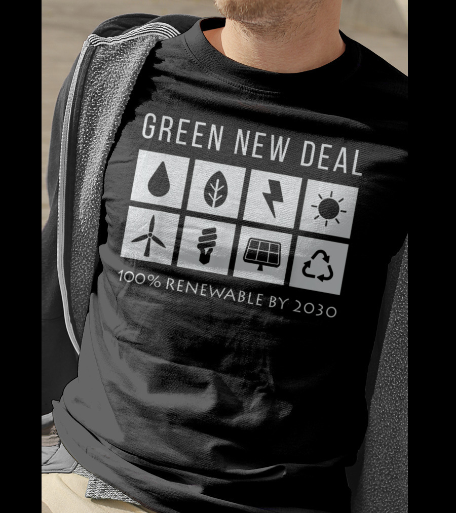 Green New Deal 100% Renewable By 2030 Climate Change Activism Icons T-Shirt