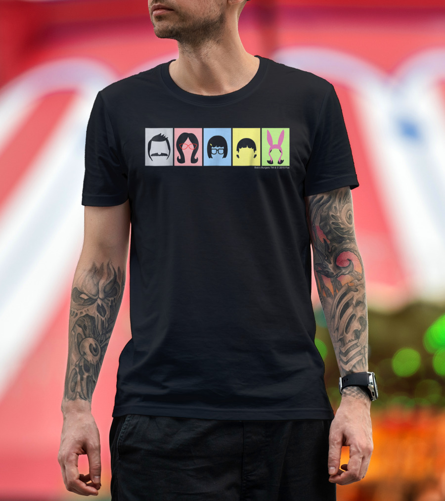 Bob's Burgers Characters Hair and Hats on Color Blocks T-Shirt