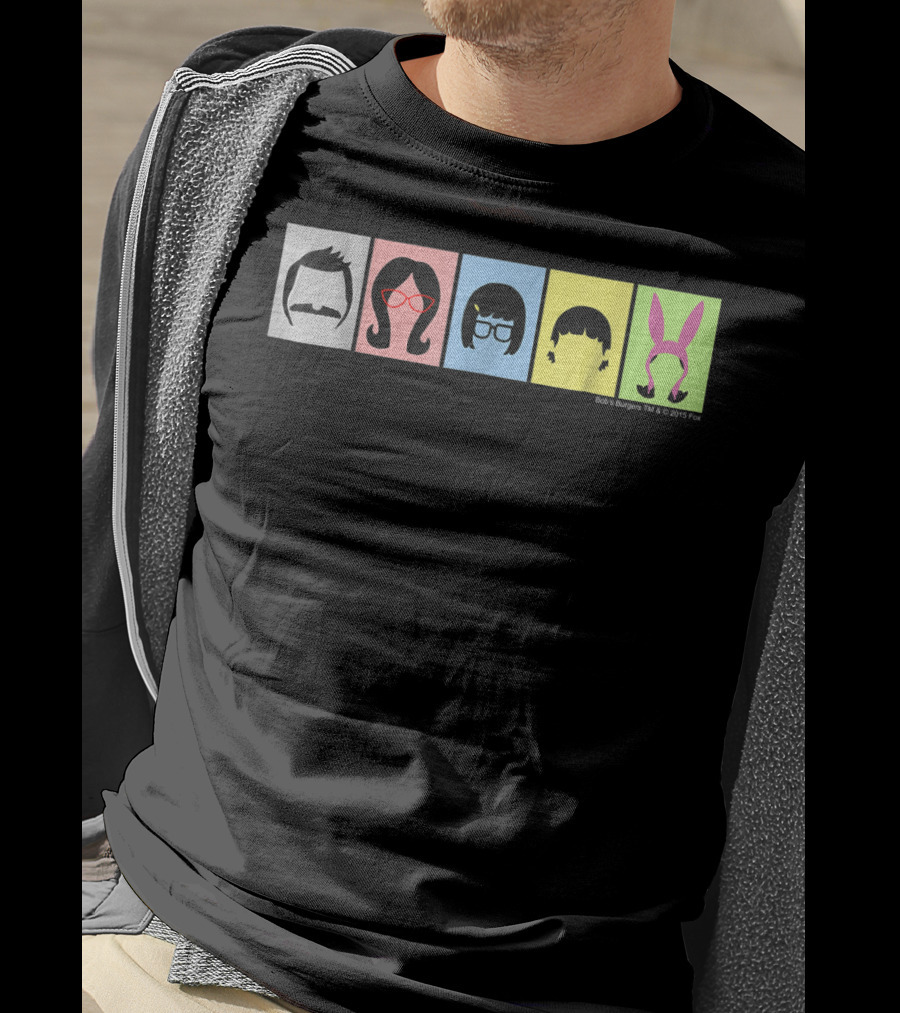 Bob's Burgers Characters Hair And Hats On Color Blocks T-Shirt