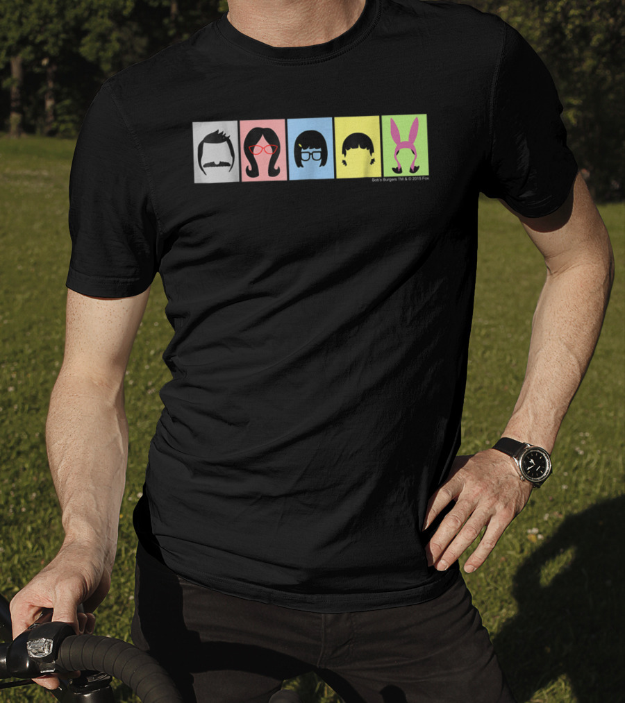 Bob's Burgers Characters Hair And Hats On Color Blocks T-Shirt