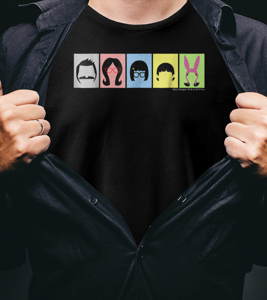 Bob's Burgers Characters Hair And Hats On Color Blocks T-Shirt