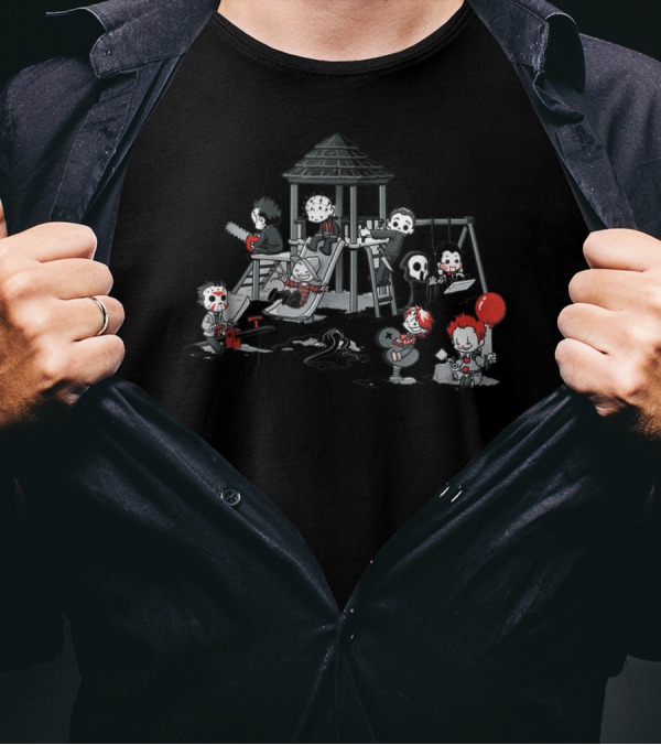 Funny Scary Playground Horror Movie Villain Puppet Doll T-Shirt