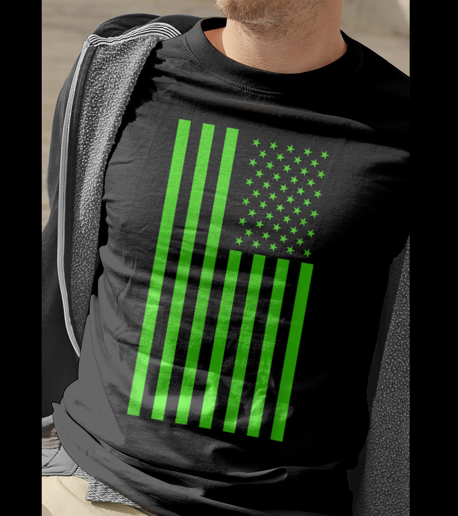 Green Banner USA Neon American Flag T-Shirt