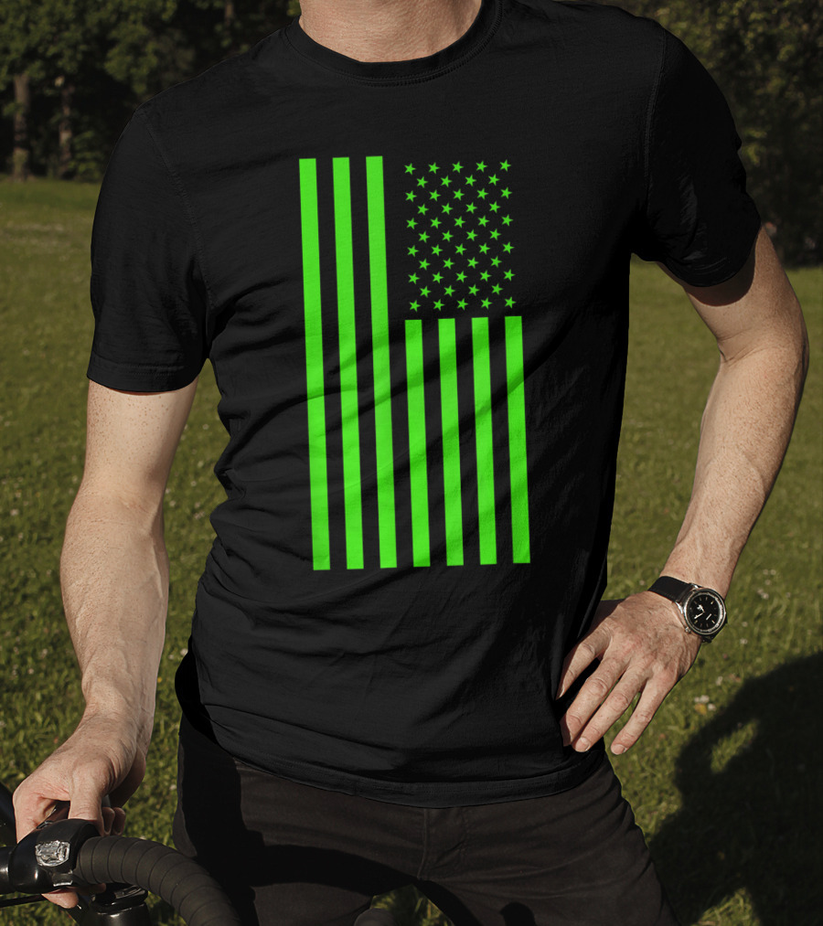 Green Banner USA Neon American Flag T-Shirt
