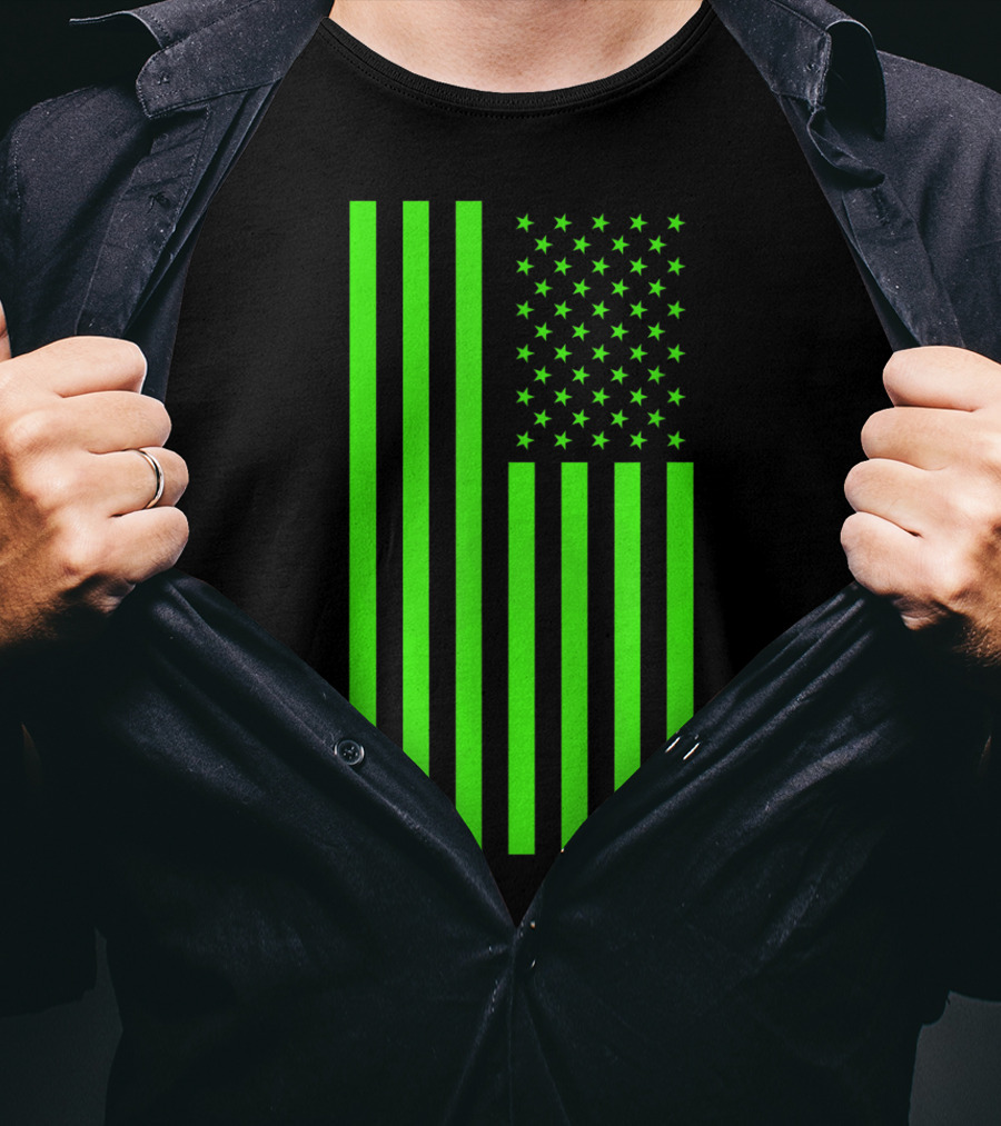 Green Banner USA Neon American Flag T-Shirt