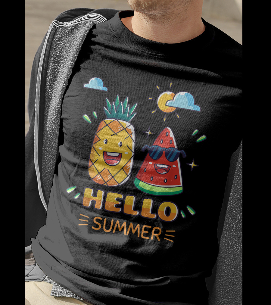 Hello Summer Pineapple Watermelon Fun Vibes T-Shirt