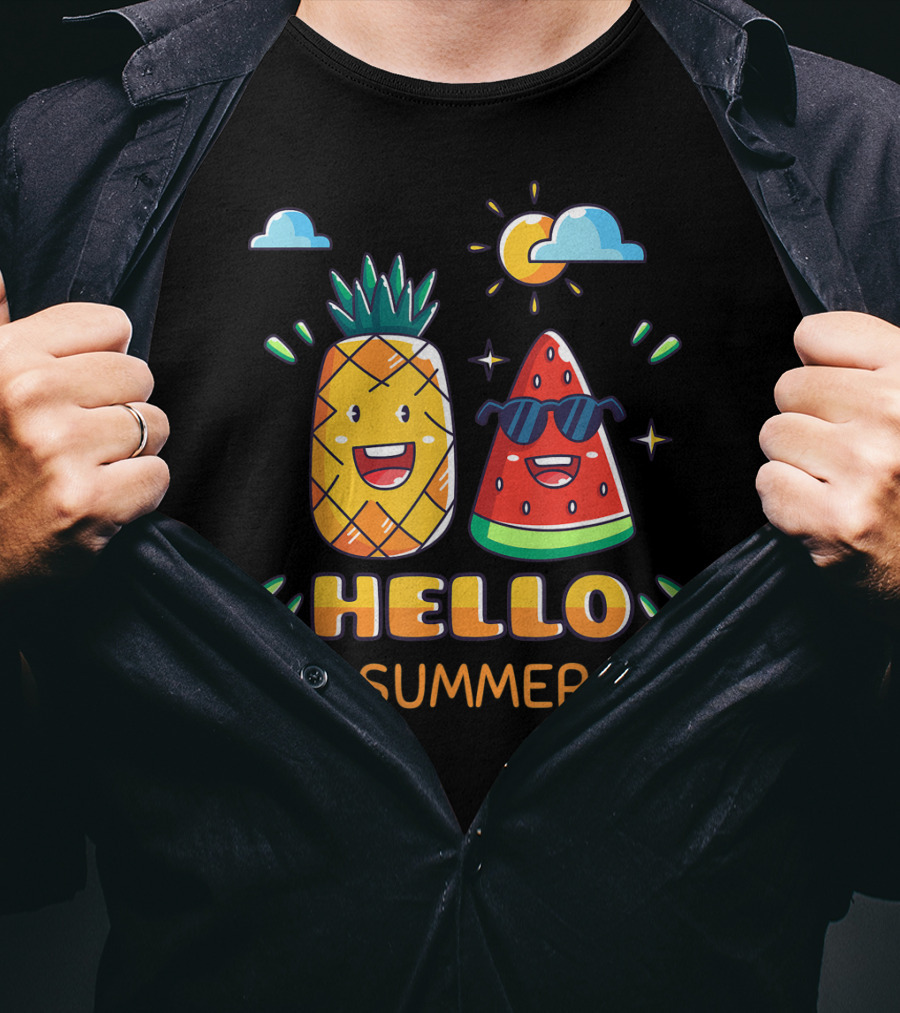 Hello Summer Pineapple Watermelon Fun Vibes T-Shirt