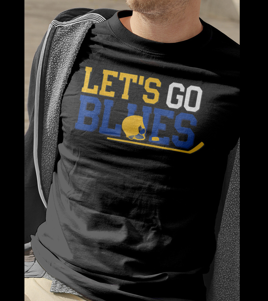 Hockey Fan Let's Go Blues Cheering Victory Celebr With Helmet And Stick T-Shirt