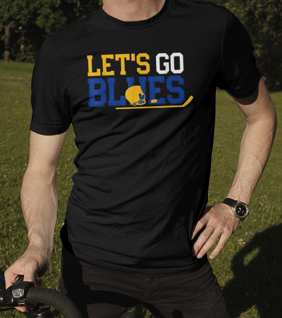 Hockey Fan Let's Go Blues Cheering Victory Celebr With Helmet And Stick T-Shirt