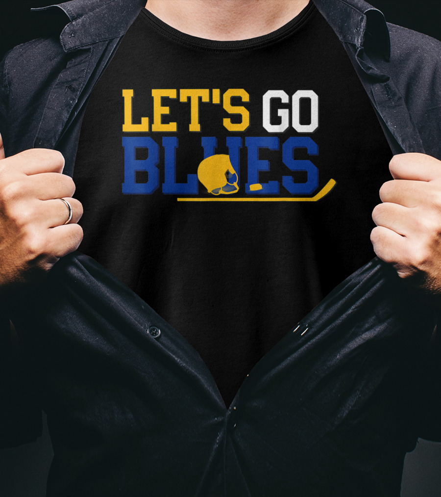 Hockey Fan Let's Go Blues Cheering Victory Celebr With Helmet And Stick T-Shirt