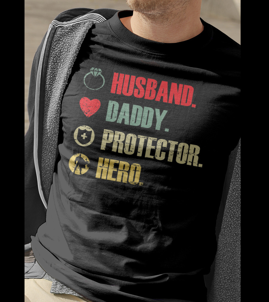 Husband Daddy Protector Hero Ring Heart Cross Soldier T-Shirt