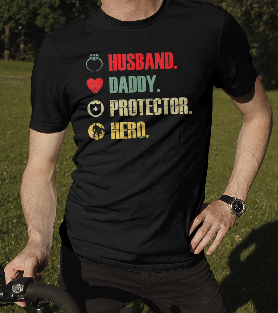 Husband Daddy Protector Hero Ring Heart Cross Soldier T-Shirt