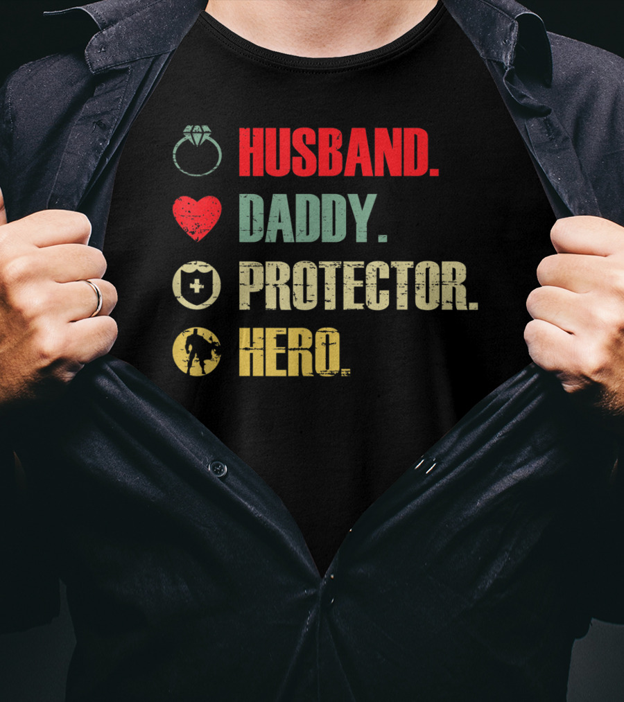 Husband Daddy Protector Hero Ring Heart Cross Soldier T-Shirt