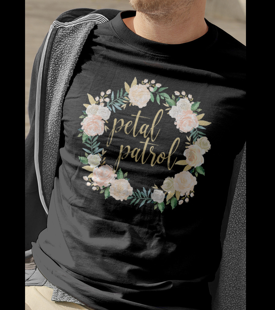 Petal Patrol Pink Blush Floral Wreath Kids Flower Girl T-Shirt