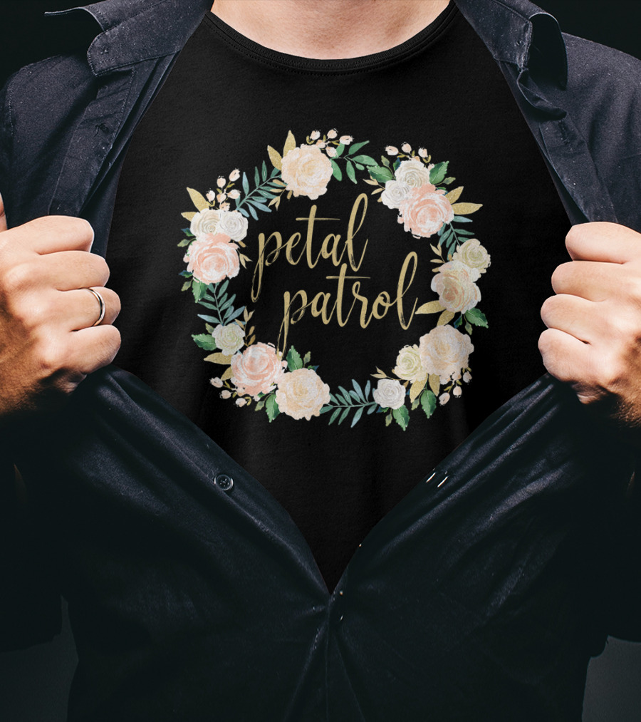 Petal Patrol Pink Blush Floral Wreath Kids Flower Girl T-Shirt