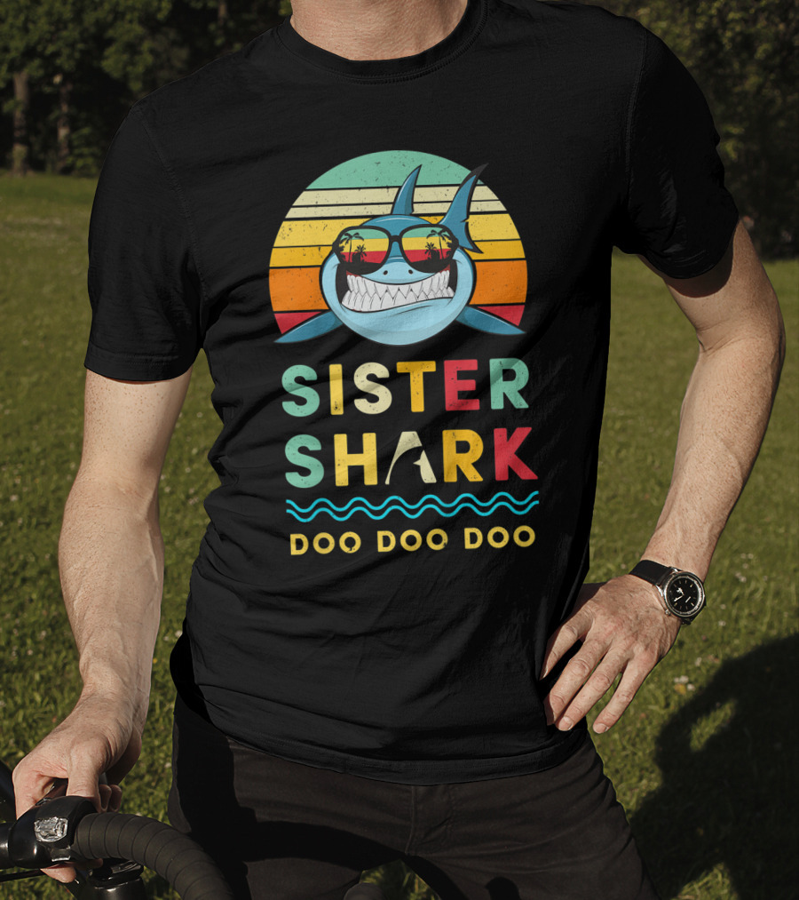 Sister Shark Doo Doo Doo Kids Toddlers Girls Retro Shark Sunglasses T-Shirt