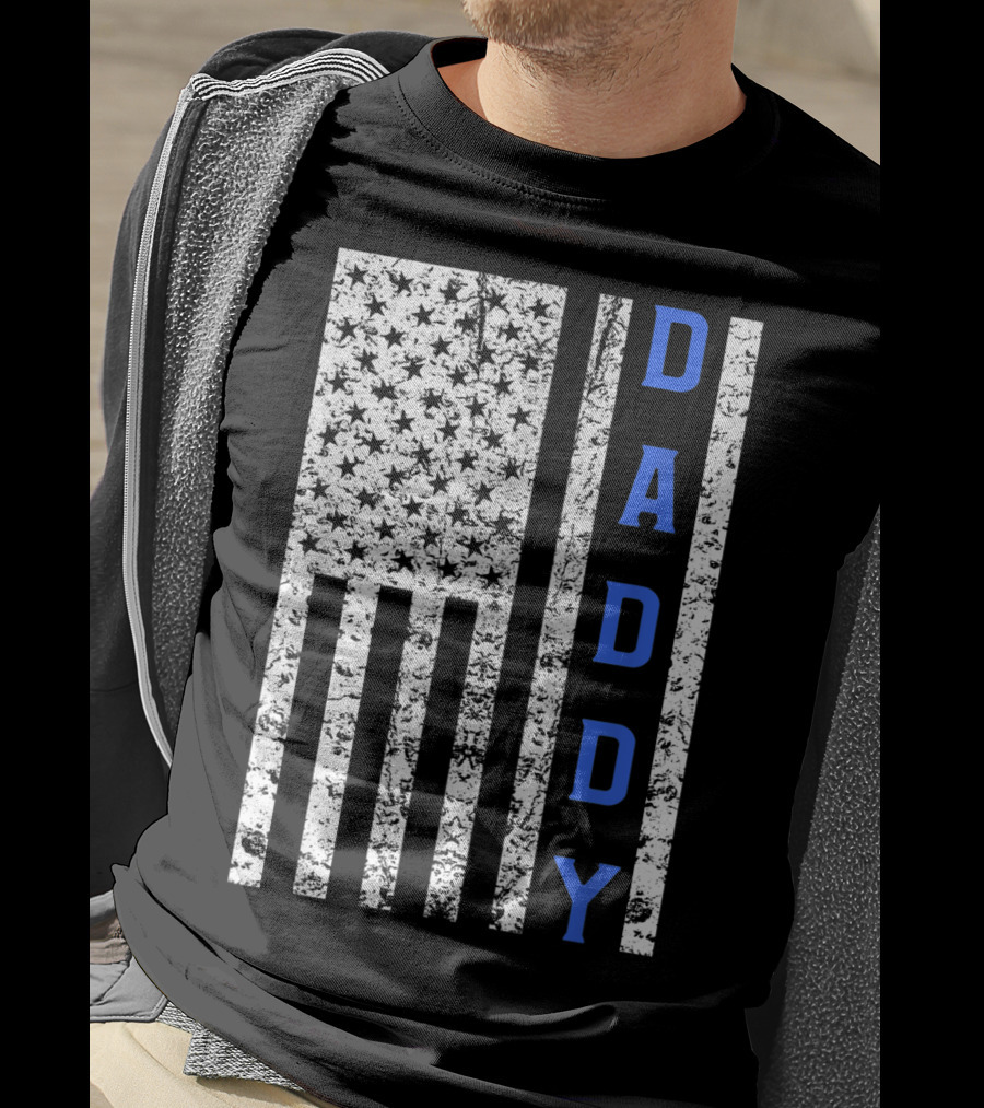 American Flag Thin Blue Line Daddy Cop Dad T-Shirt